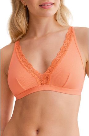 Fleur't Lace Trim Bralette in Papaya Rib at Nordstrom, Size X-Small