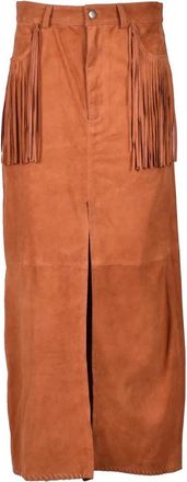 Wild Cashmere Long Suede Leather Skirt - Cognac