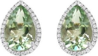 Effy Sterling Silver Pear Cut Green Quartz & Zircon Halo Stud Earrings at Nordstrom Rack