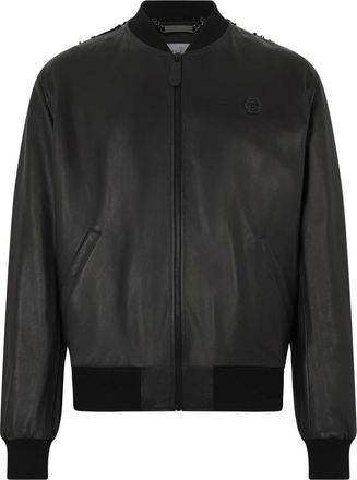 Philipp Plein Leather Bomber Dragon Skull - Heren - Leren en Su&egrave;de Jassen - Zwart - 2XL - Jassen