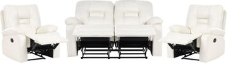 Beliani Conjunto De Sala De Estar Reclinable Moderno De Piel Sint&eacute;tica Sof&aacute; De 2 Plazas Y 2 Sillones Blanco Bergen