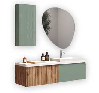 Aquadesign Mueble de ba&ntilde;o 6 piezas en mdf roble/verde salvia