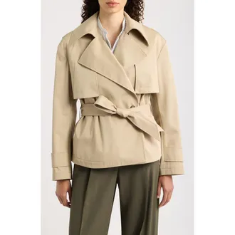 BOSS Cinnia Double Breasted Tie Waist Trench Coat at Nordstrom, Size 10