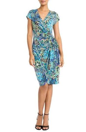 MAGGY LONDON ★ 上品な華やかさの一着 Solid Faux Wrap ドレス London Times Women's Short Sleeve, V-Neck Surplus Faux Wrap