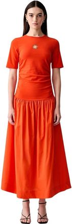 Never Fully Dressed Jurk met zongeborduurde ruches - Dames - Maxi kleedjes - Oranje - M - Katoen - Kleedjes