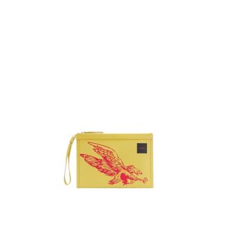 Lanvin Wallets & Cardholders, male, Yellow, Size: ONE SIZE Print Design Leather Pouch Wallet