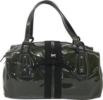 Ferragamo Vintage Handbag Patent Leather Khaki Patent_Leather Handbag (Pre-Owned)