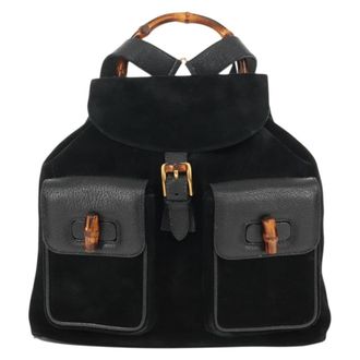 Gucci Vintage Bamboo Backpack Suede Black Suede Backpack Bag (Pre-Owned)