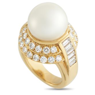 Luxury Bazaar 18K Yellow Gold 1.60ct Diamond and Pearl Ring MF13-050126