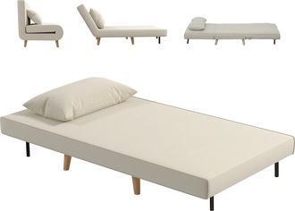 HOMCOM Sof&aacute; Cama Convertible Sill&oacute;n Cama Con Respaldo Ajustable En 6 Posiciones Almohada Acolchada Carga 350 Kg Para Oficina Dormitorio 94x78x80 Cm Crema