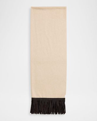 Sofiacashmere Woven Cashmere Scarf W/ Leather Fringe