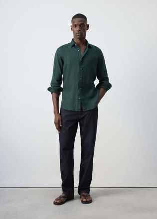 Mango Camicia 100% lino regular-fit verde - Uomo - XXL - MANGO MAN