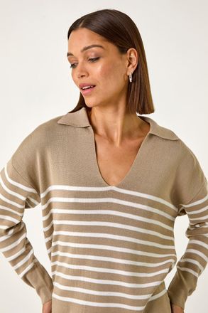 Roman Horizontal Stripe Collared Knit Jumper