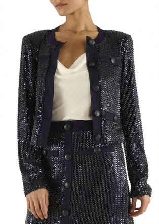 Ramy Brook Anna Classic Button-Down Jacket In Black Beaded Mesh