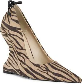 Azalea Wang Kabira Pointed Toe Wedge Pump in Brown/beige Multi at Nordstrom Rack, Size 6.5
