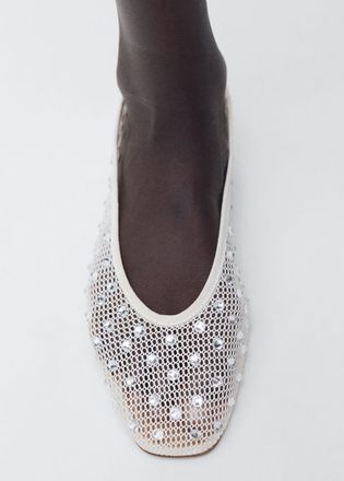 Mango Ballerine mesh strass bianco - Donna - 35 - MANGO