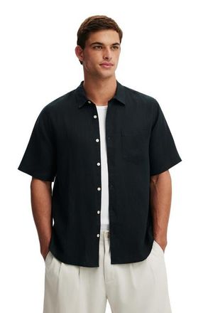 Cotton On Mens Relaxed Linen Short Sleeve Shirt in Faded Black at Nordstrom, Size X-Small