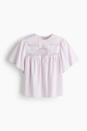 H&M Baumwollbluse mit Broderie Anglaise - Helllila