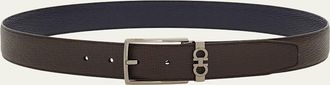 Ferragamo Mens Reversible Hammered Leather Belt