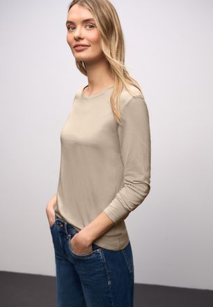 Street One Rundhalsshirt STREET ONE, Damen, Gr. 42, cotton beige, Jersey, Obermaterial: 50% Baumwolle, 50% Modal, unifarben, tailliert h&uuml;ftbedeckend, Rundhals, S