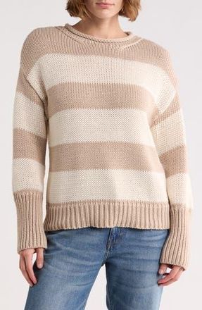 Elie Tahari Stripe Roll Neck Cotton Sweater in Sandstone/Cream at Nordstrom Rack, Size X-Small