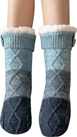 Generic Knitted Ultra-Thick Slipper Home Socks,Non-Slip Warm Winter Fleece Lined Grippers Socks,Soft Cozy Fuzzy Loungewear Socks (Blue)