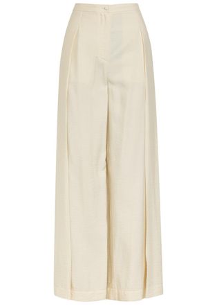 Emporio Armani Pleated Wide-leg Trousers - Cream - 40 (UK8 / S)
