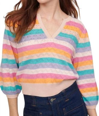 Isla Peace Stripe V Neck Sweater In Mango Multi