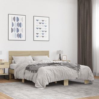 vidaXL Vidaxl - Estructura Cama Madera Ingenier&iacute;a Metal Roble Sonoma 140x200 Cm
