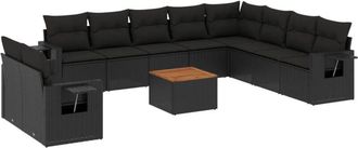 vidaXL Set De Sof&aacute;s De Jard&iacute;n 11 Pzas Y Cojines Rat&aacute;n Sint&eacute;tico Negro Vidaxl