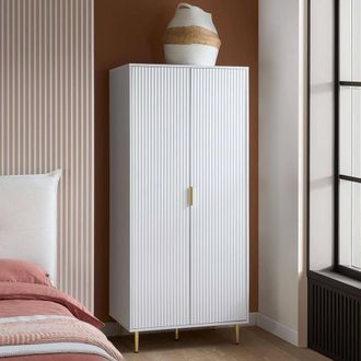 Birlea Zaza White 2 Door Wardrobe Fluted Design Gold Handle