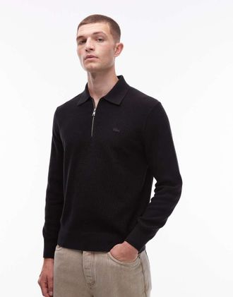 Lacoste Maglione stile polo nero con logo grande a coccodrillo