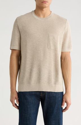 Tommy Bahama Salthill Short Sleeve Cotton & Linen Piqu&eacute; Sweater in Oatmeal Heather at Nordstrom, Size Xx-Large