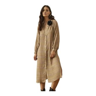 In Front Cafe Latte Mille Dress with Puff Sleeves - female - IN FRONT - Midi Dresses - Beige - 2XL - Dresses