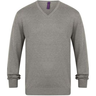 Henbury Mens 12 Gauge Fine Knit V-Neck Jumper/Sweatshirt (2XL) (Slate Grey Marl)