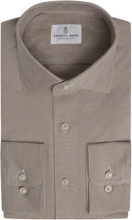 Emanuel Berg Modern Fit Premium Cotton Jersey Dress Shirt in Light Beige at Nordstrom, Size Large