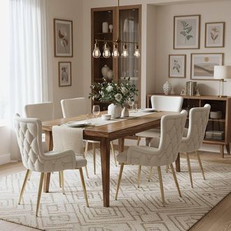 Merax Set of 6 Upholstered Wingback Dining Chair with Metal Legs in Beige