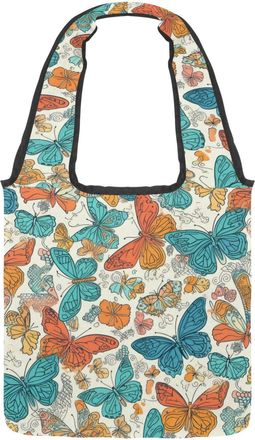 Generic Hand Drawn Bright Butterfly Reversible Canvas Shoulder Tote - Double-Sided Print, 12oz Cotton, 27cm Drop, Fold-Flat Bag for Travel, Shopping, Street O