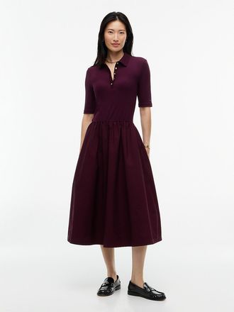 Tommy Hilfiger Womens Mixed Media Polo Midi Dress - Deep Burgundy - XL