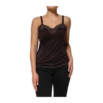 Dolce & Gabbana Sleeveless Tops, female, Brown, Size: XL Textured Knit Polo Shirt