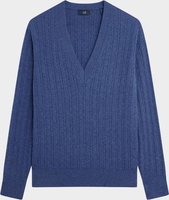 Dunhill Men & apos;s 14GG Cashmere Cable V-Neck Sweater