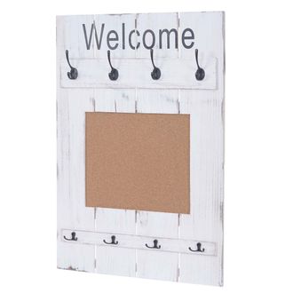 Hhg Hhg - Perchero De Pared 925 Con Tablero De Alfileres, Panel Perchero, Aspecto Shabby Vintage, 8 Ganchos 91x60cm, Blanco, Shabby