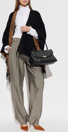 Ferragamo Double-sided Poncho With Fringes, Womens, Black
