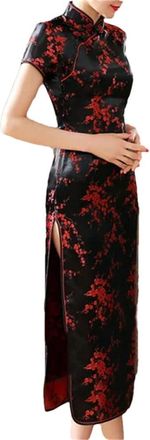 Generic Womens Long Cheongsam Chinese Style Dresses Female Satin Slim Dress C 2XL