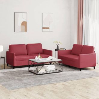 vidaXL Vidaxl - Juego De Sof&aacute;s Con Cojines 2 Piezas Cuero Sint&eacute;tico Rojo Tinto