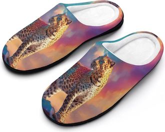 Generic Leopard Funny Mens Cotton Slippers Soft Non-Slip Rubber Sole House Slipper Indoor Outdoor