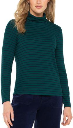 Liverpool L.A. Stripe Turtleneck Rib Top in Emerald/Navy Stripie at Nordstrom, Size X-Small