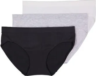 BraBar/Boutique Comfy Undies - Cotton Stretch Bikini in Black/white/grey Heather at Nordstrom, Size Medium/large