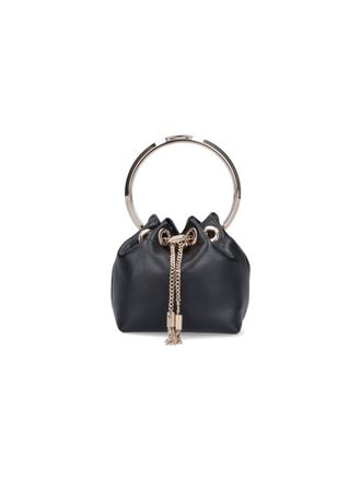 Jimmy Choo London Gathered Leather Handbag with Gold-Tone Chain Tassels