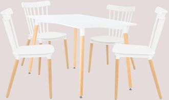Sklum Set Mesa De Comedor Rectangular En Madera De Haya Y Mdf (120x80 Cm) Y 4 Sillas Royal Sklum